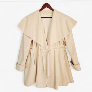 Vintage 100% Pure Wool ILWGU Sweeping Overlay Cape Lapel Cinched Waist Coat L